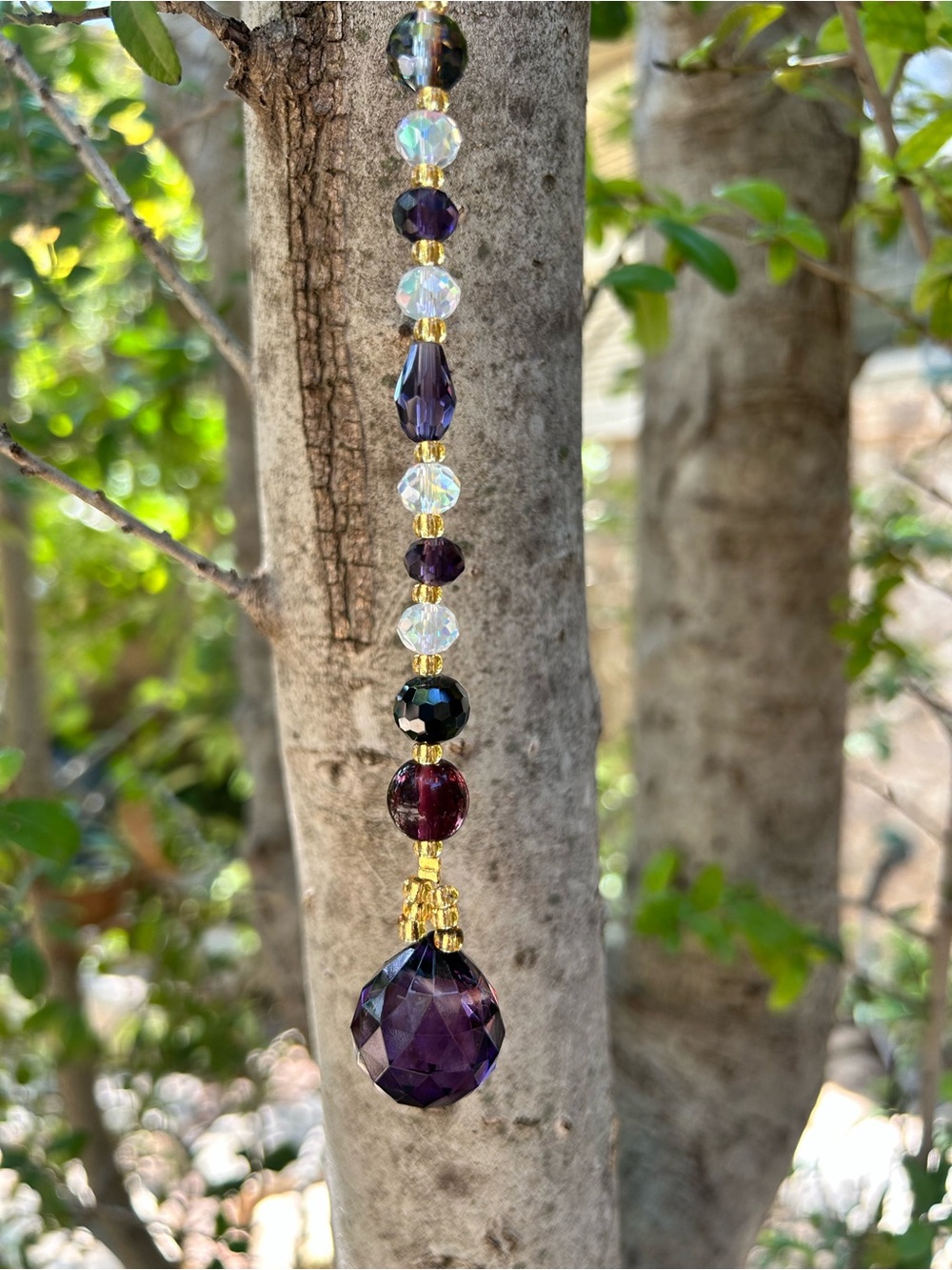 12” deep purple crystal beaded suncatcher sun charm decor